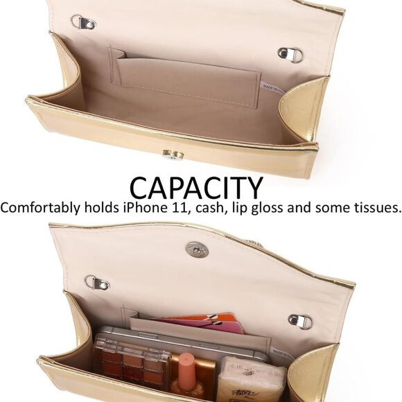 Stylish Gold Clutch Purse with Satin Lining - Radiant Finish for All Occasions - Picture 7 of 9